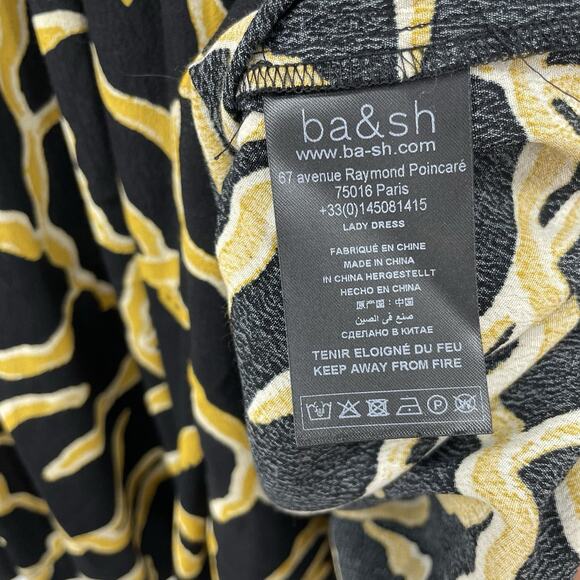 ba&sh Paris Size M Constance Dress Black Gold V-Neck Puff Sleeve Pockets Flowy - Picture 10 of 11